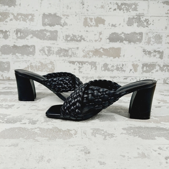 New Anne Klein  Woven Straps Block Heel Black Mule Slide Sandals K149 - Picture 4 of 12